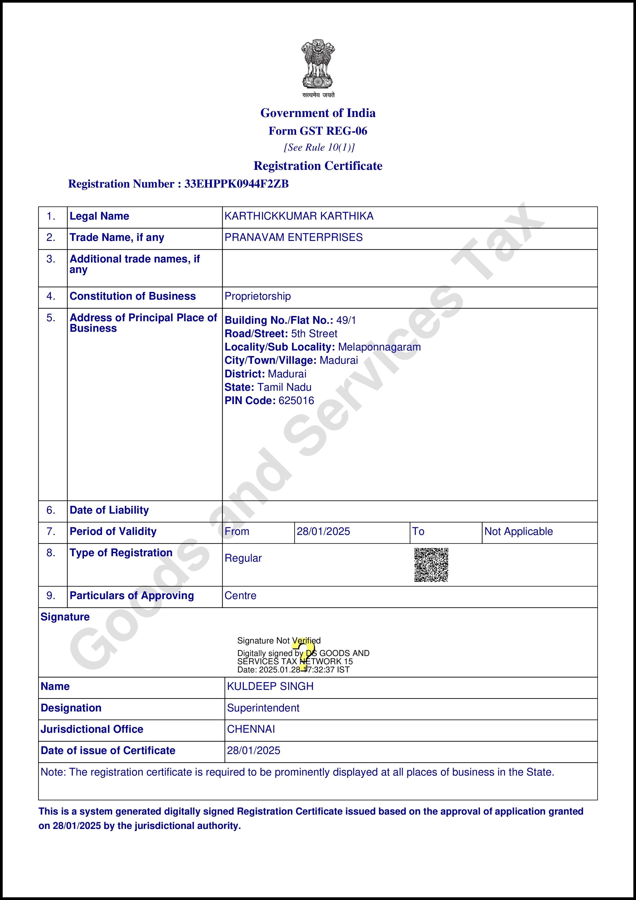 Pranavam GST Certificate