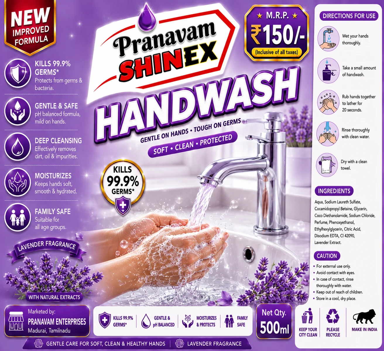 Hand Wash - 500 ML - Pranavam-Shinex - SHINEX